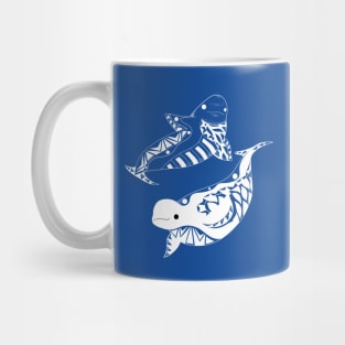 blue ocean beluga whales in ecopop pattern Mug